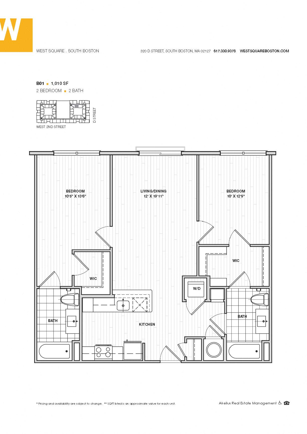 Floor plan for 2 beds, 2 baths, 1152 sqft
